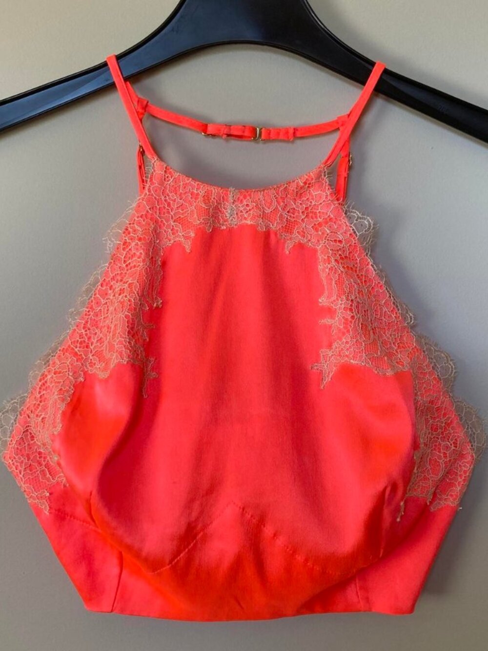 Victoria's Secret Coral Pink Satin Lace Halter Crop-top Small